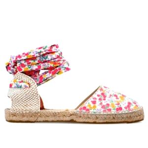 LoveShackFancy × Manebi Valencia Espadrille Floral Canvas Ankle-Wrap Flat Shoes